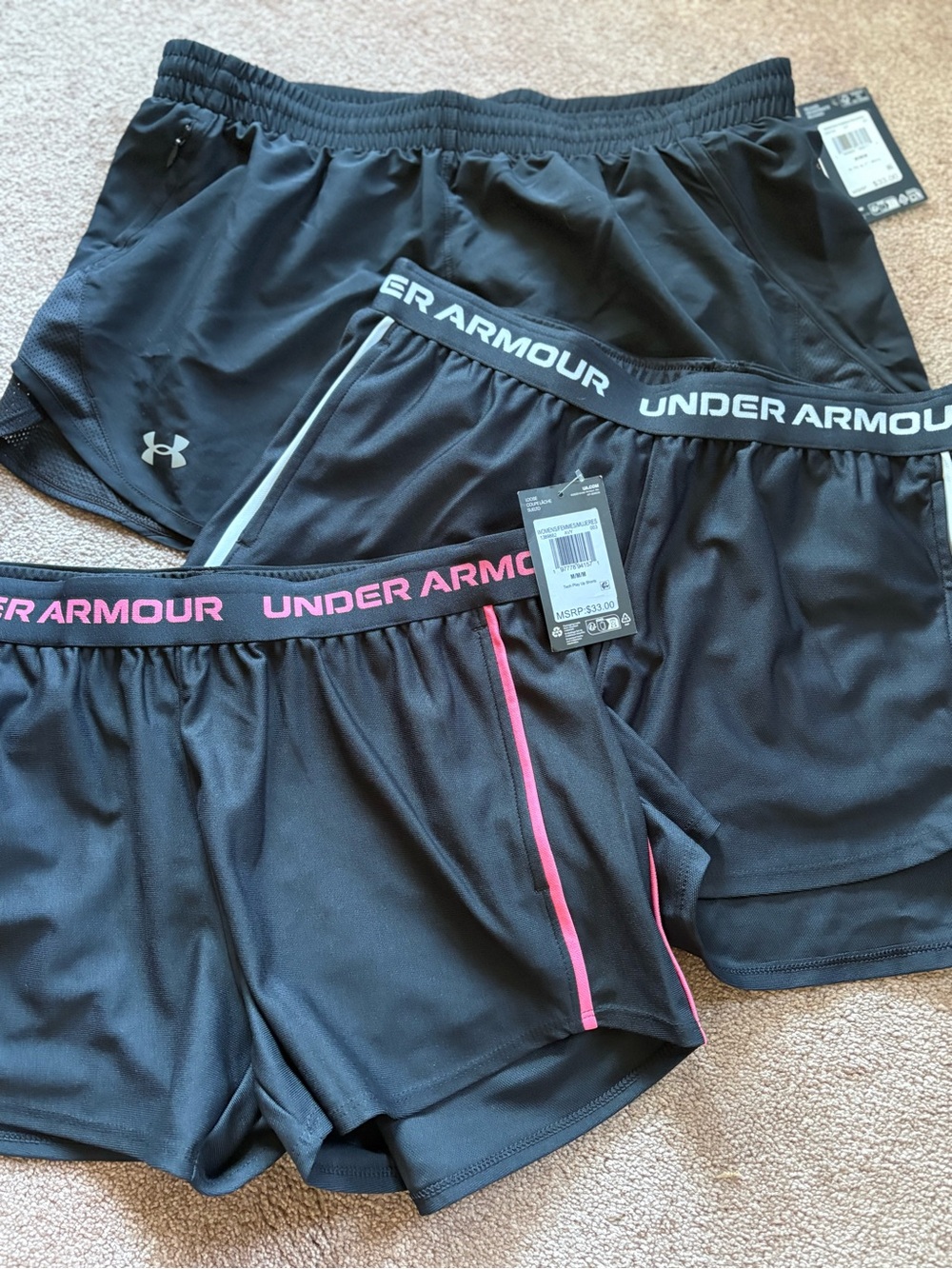 Under Armour Women’s set bundle lot of 3 running athletic shorts size medium NWT